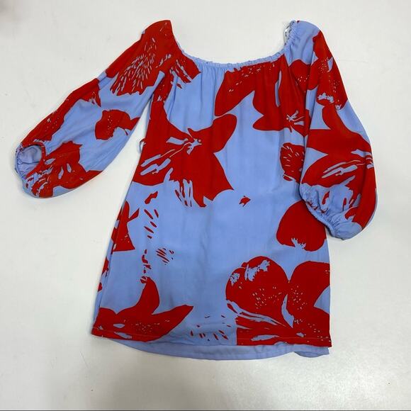 Bardot Pop of Color Camilla Off Shoulder Red Floral Mini Dress 4 - Picture 8 of 9